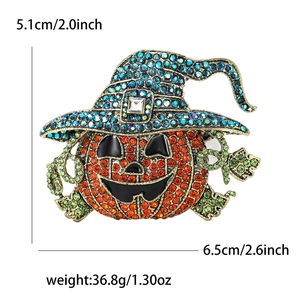 Creative pumpkin witch hat brooch with rhinestones for Halloween suit accessories