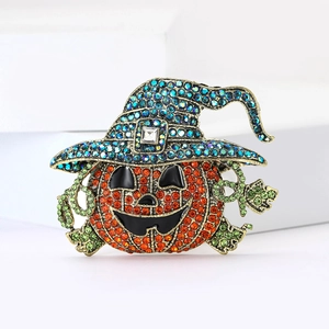 Creative Alloy Rhinestone Pumpkin Wizard Brooch For Halloween Unisex Retro Suit Sweater Corsage Pin Accessory Jewelry