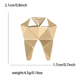 Polished gold alloy geometric tooth brooch for men with size and weight measurements