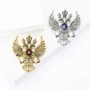 Vintage Alloy Double Headed Eagle Brooch Retro Russian Coat Of Arms Lapel Pin For Men Rhinestone Heraldic Corsage Jewelry