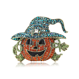 Creative pumpkin wizard brooch with rhinestones and wizard hat for Halloween costume