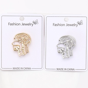 Close-up of brain anatomy alloy brooches in gold and silver finish on display card
