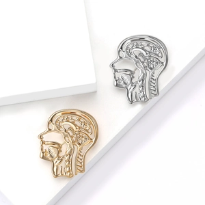 Creative Alloy Brain Anatomy Profile Brooch For Men Women Personalized Medical Human Head Jewelry Pins Gold Silver