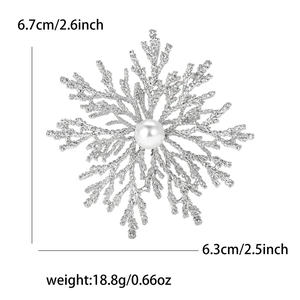 Detailed size and weight chart for luxury silver snowflake pearl brooch for women