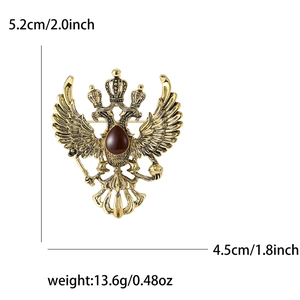 Vintage gold Russian eagle brooch with red gemstone, size 5.2x4.5cm and 13.6g weight