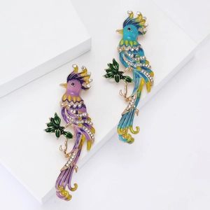 Broche Perroquet en Émail d'Alliage Créative Forme d'Animal Strass Huile de Goutte Épinglette pour Costume Manteau Bijoux Unisexe