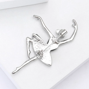 Detailed back view of the silver dancing girl brooch showing the pin clasp mechanism