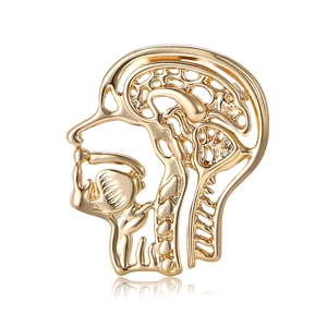 Minimalist gold plated anatomical brain profile brooch for coats and cardigans