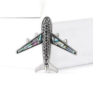Broche Avion Créative en Alliage Coquille d'Abalone Incrustée de Strass Épinglette d'Avion pour Hommes Femmes Bijoux de Mode