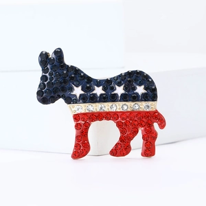 Broche en Alliage Forme d'Âne avec Strass Style Patriotique USA Rouge Blanc Bleu Épingle en Cristal pour Hommes Femmes Décoration Vêtements