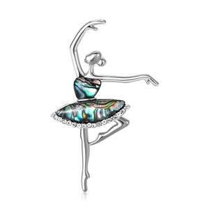 Elegant Ballet Dancer Brooch Abalone Shell Alloy Rhinestone Pin Artistic Figurine Jewelry Gift For Women Suit Accessory