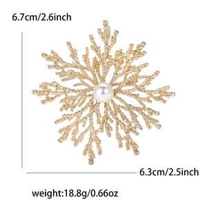 Vintage gold snowflake brooch with pearl accent, 6.7cm stylish sweater coat pin for women