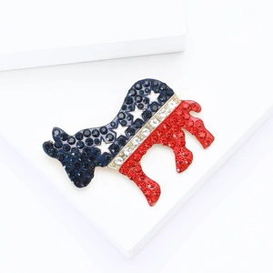 Broche de l'âne républicain américain ornée de strass étincelants rouges, bleus et blancs