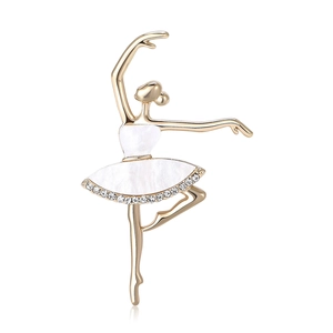 Elegante Legierung Balletttänzerin Mädchen Brosche Mit Weißer Emaille Strass Goldene Tanzende Mädchen Pin Für Damen Schmuck