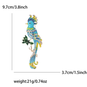 Broche perroquet colorée en émail et cristaux pour manteaux de 9,7 cm