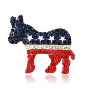 Broche âne républicain avec cristaux rouges blancs bleus et petites étoiles