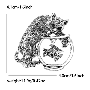Detailansicht der Vintage Katzen-Brosche mit Maßen 4,1 cm und silberner Legierung