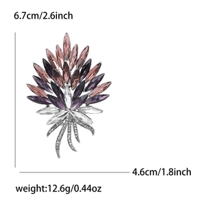 Exquisite crystal torch brooch with pink and purple marquise stones in a silver alloy base