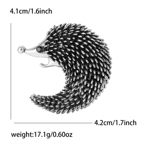 Retro hedgehog enamel alloy brooch pin for suits with 4.1cm size and 17.1g weight specs