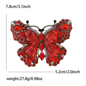 Elegant vintage butterfly brooch with deep red rhinestones and alloy base for women