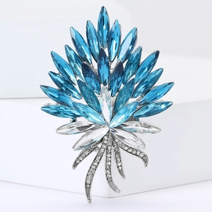 Elegant blue crystal torch brooch for women suit with gradient marquise cut stones