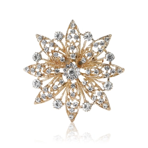 Elegant gold snowflake brooch with sparkling rhinestones for women suit accessories