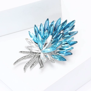 Elegant large crystal torch brooch in royal blue and silver for women suits and coats