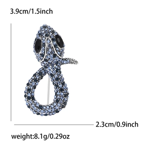 Fashion snake brooch with blue and black rhinestones, size 3.9cm x 2.3cm