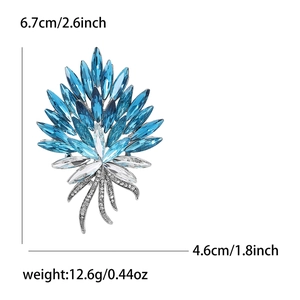 Elegant blue crystal torch brooch for women coats with detailed size measurements