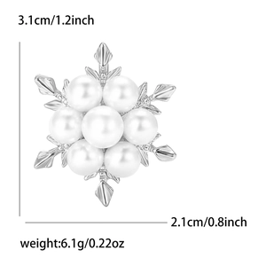 Élégante broche flocon de neige avec perles pour femme, 3,1cm x 2,1cm, alliage de métaux