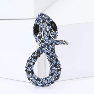 Elegant silver alloy snake brooch with gradient blue rhinestones and black marquise eyes