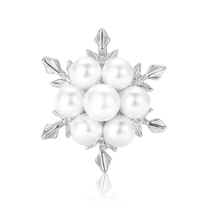 Élégante broche flocon de neige en alliage avec perles blanches pour manteaux de femme