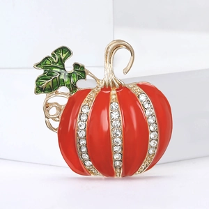 Halloween Alloy Enamel Pumpkin Brooch With Rhinestones Creative Gold Red Pumpkin Lapel Pin Fashion Corsage Unisex Festive Jewelry