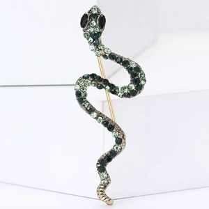 Détails de la broche serpent ornée de cristaux verts avec fermeture à épingle au dos