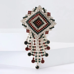 Luxuriöse Legierung Bunte Strass Quaste Brosche Vintage Raute Geometrische Brustnadel Für Damen Hochzeit Party Kleidung Accessoire