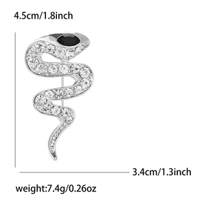 Fashion alloy snake brooch with rhinestones measuring 4.5cm by 3.4cm and weighing 7.4g