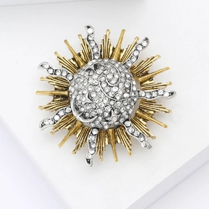 Vintage gold and silver sun moon brooch with pave rhinestones for suits and sweaters