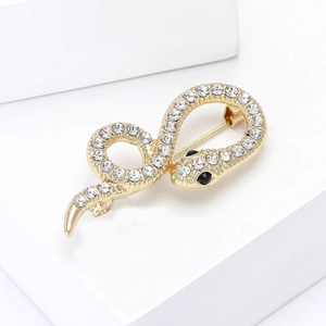Sparkling snake brooch with crystals and gold-tone alloy in a creative figure-8 shape