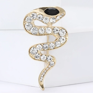 Exquisite golden snake brooch with sparkling rhinestones and a black gemstone eye