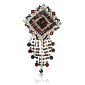 Modische Legierung Brosche mit Strass und Quasten in Rot und Grün auf weißem Hintergrund