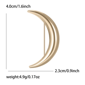 Polished golden crescent moon brooch for women suits with size and weight dimensions