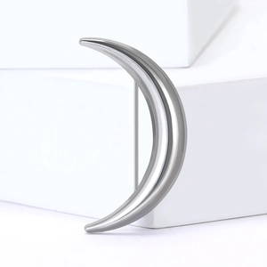 Polished silver crescent moon brooch for women suit with minimalist metal finish