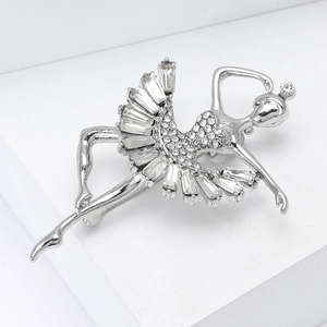 Elegant silver ballet girl brooch with sparkling rhinestones for women suit jacket