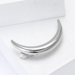 Elegant polished silver crescent moon brooch pin for women suit and coat accessories