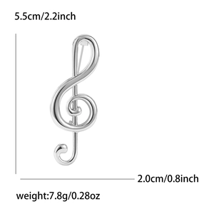 Broche clé de sol en argent poli pour tailleurs et manteaux de femme hauteur 5,5cm