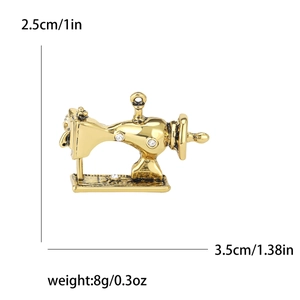 Vintage gold sewing machine brooch with sparkling crystal rhinestones for women