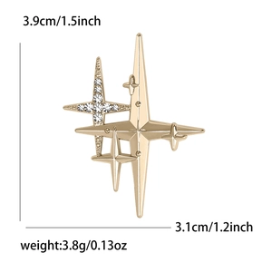 Broche étoile avec strass pour costume femme aux dimensions de 3,9 cm x 3,1 cm