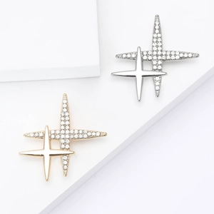 Broche Élégante Double Étoile en Alliage avec Strass Polyvalente pour Costume et Manteau Femme Bijou Forme Étoile Or Argent