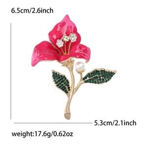 Broche fleur de bégonia élégante en émail rose avec alliage doré et perles pour vestes