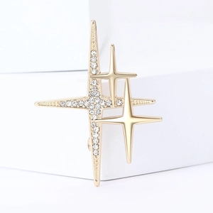Spilla a stella dorata alla moda con strass per giacche da donna su sfondo bianco
